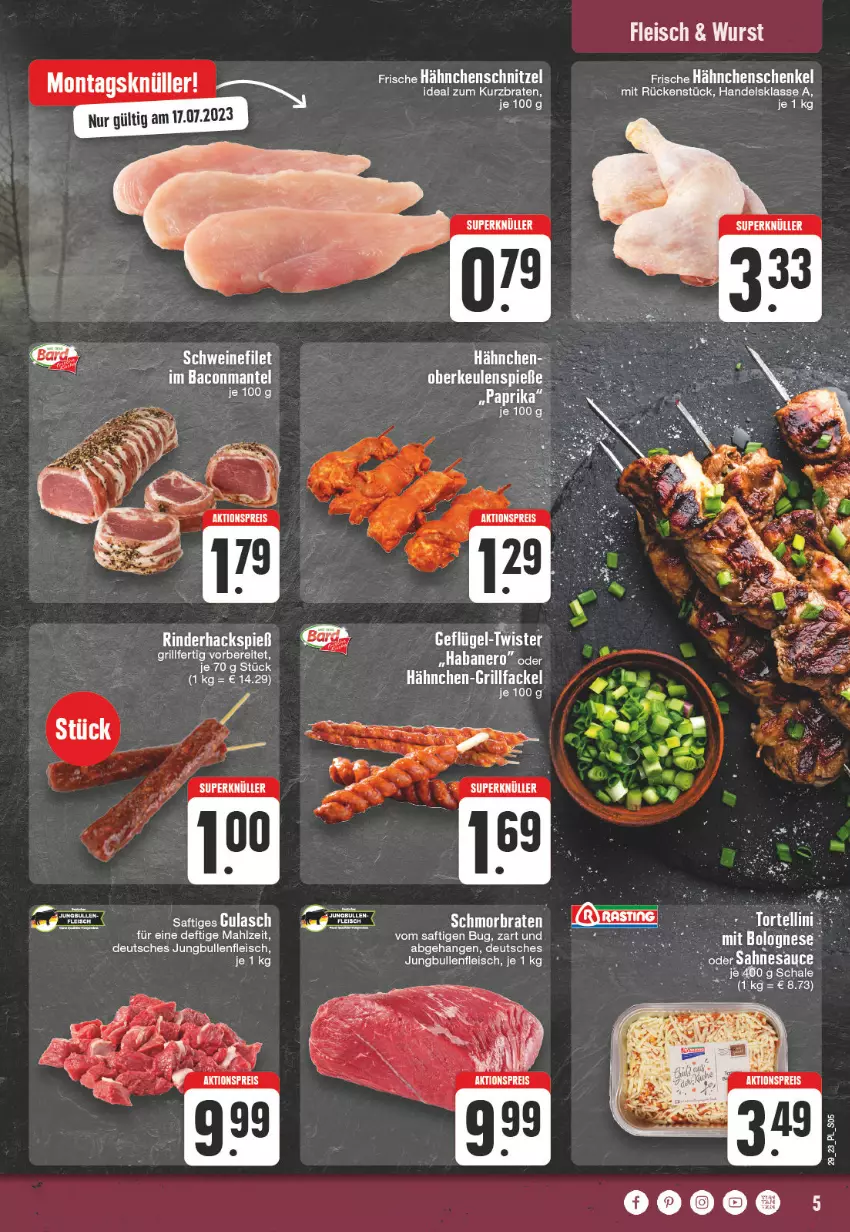 Aktueller Prospekt E Center - Angebote der Woche - von 17.07 bis 22.07.2023 - strona 5 - produkty: aktionspreis, bacon, bolognese, braten, eis, filet, fleisch, Geflügel, grill, jungbullen, Mantel, nero, reis, rind, rinder, saft, Schal, Schale, schmorbraten, schwein, schweine, schweinefilet, Ti, wein, weine, wurst