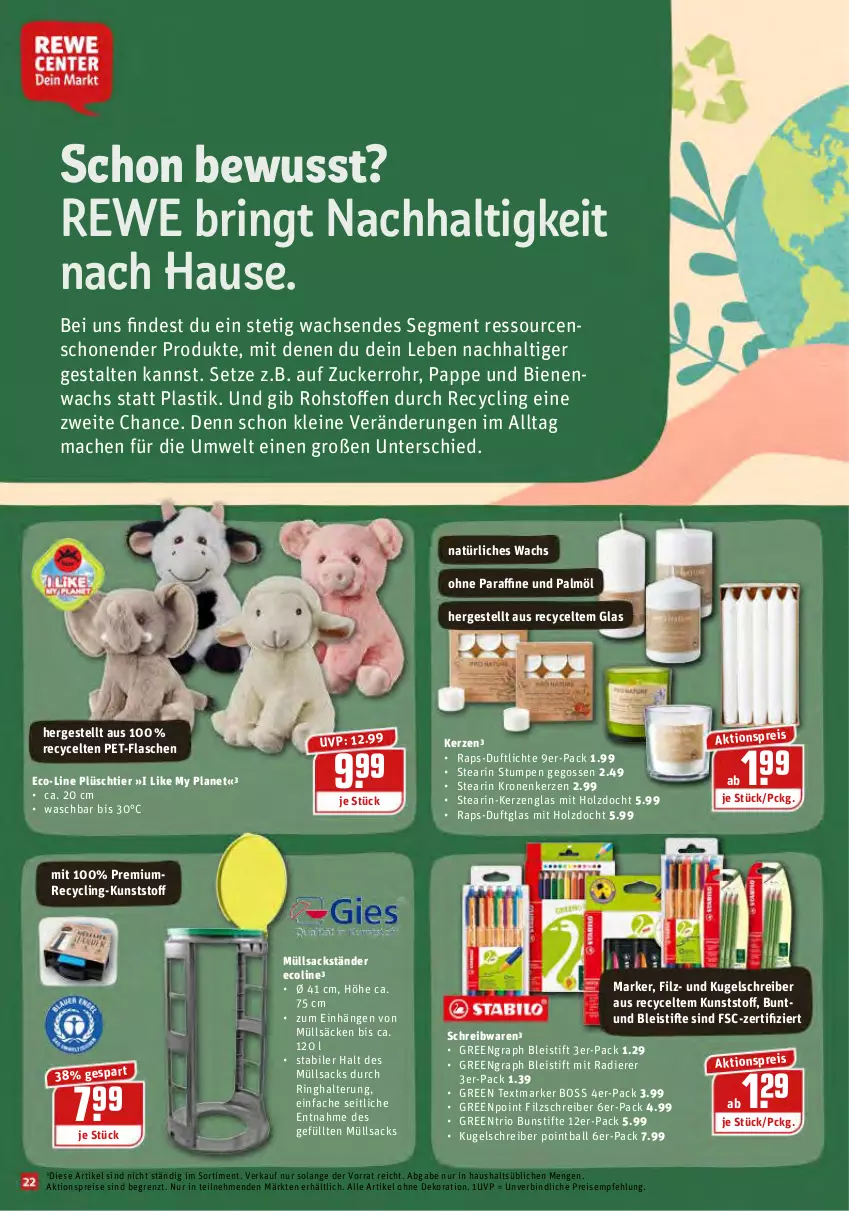 Aktueller Prospekt Rewe - Prospekte - von 08.02 bis 14.02.2021 - strona 22 - produkty: aktionspreis, alle artikel ohne dekoration, asti, ball, Bleistift, bleistifte, boss, Clin, dekoration, eis, flasche, Holz, kerze, krone, Kugel, kugelschreiber, leine, mac, pet-flasche, pet-flaschen, Plüsch, reis, ring, Ringhalter, sac, schreibwaren, stifte, textmarker, Ti, zucker