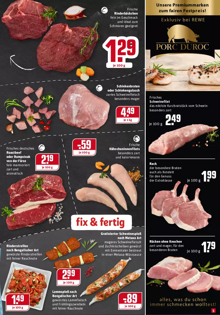 Aktueller Prospekt Rewe - Prospekte - von 08.02 bis 14.02.2021 - strona 5 - produkty: beef, braten, eis, emmentaler, filet, filets, fleisch, Frische Hähnchen, gewürz, gulasch, kotelett, lamm, Lammfleisch, mac, Metaxa, nuss, oder rumpsteak, Rauch, reifen, rind, rinder, roastbeef, rum, rumpsteak, sauce, schinken, schinkenbraten, schwein, schweine, schweinefilet, schweinefleisch, steak, Ti, tisch, wein, weine, würzsauce, ZTE, zwiebel, zwiebeln