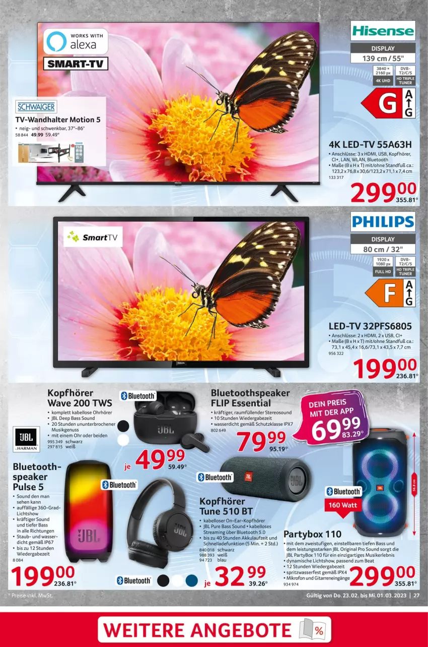 Aktueller Prospekt Selgros - Nonfood - von 23.02 bis 01.03.2023 - strona 27 - produkty: akku, alexa, dvb, eis, gin, harman, HDMI, jbl, kopfhörer, nuss, Philips, Ti, usb, wasser