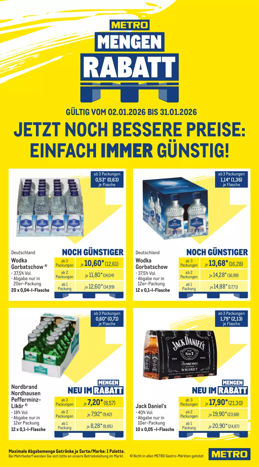 Aktueller Prospekt Metro - Monats-Mix - Seite 15 - von 01.01 bis 31.01.2026 - strona 21 - produkty: eis, flasche, getränk, getränke, Gorbatschow, jack daniel, likör, Metro, metro gastro, nordbrand, Palette, reis, Ti, wodka