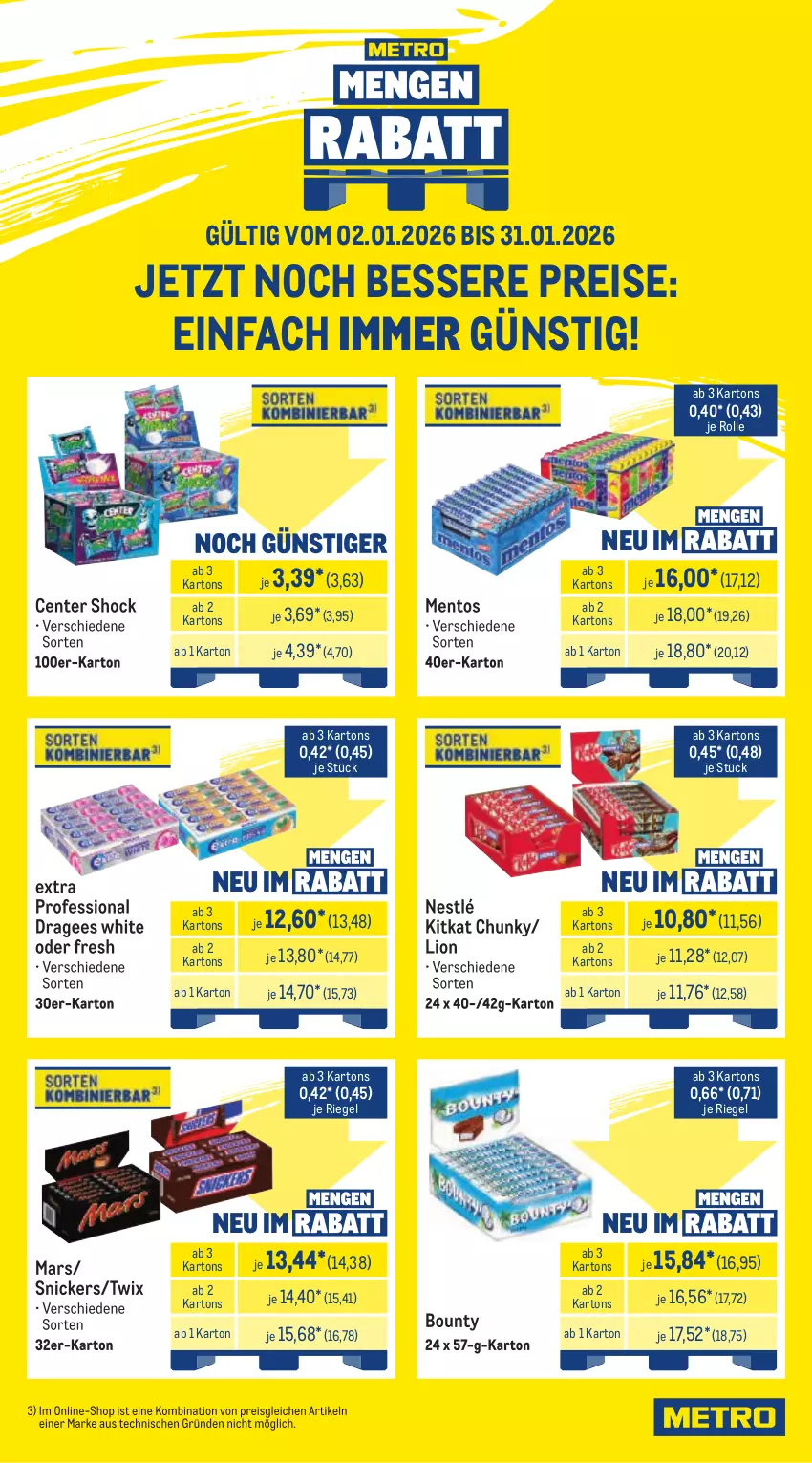 Aktueller Prospekt Metro - Monats-Mix - Seite 15 - von 01.01 bis 31.01.2026 - strona 22 - produkty: bounty, eis, ente, kitkat, lion, mars, mentos, nestlé, reis, riegel, snickers, Ti, twix