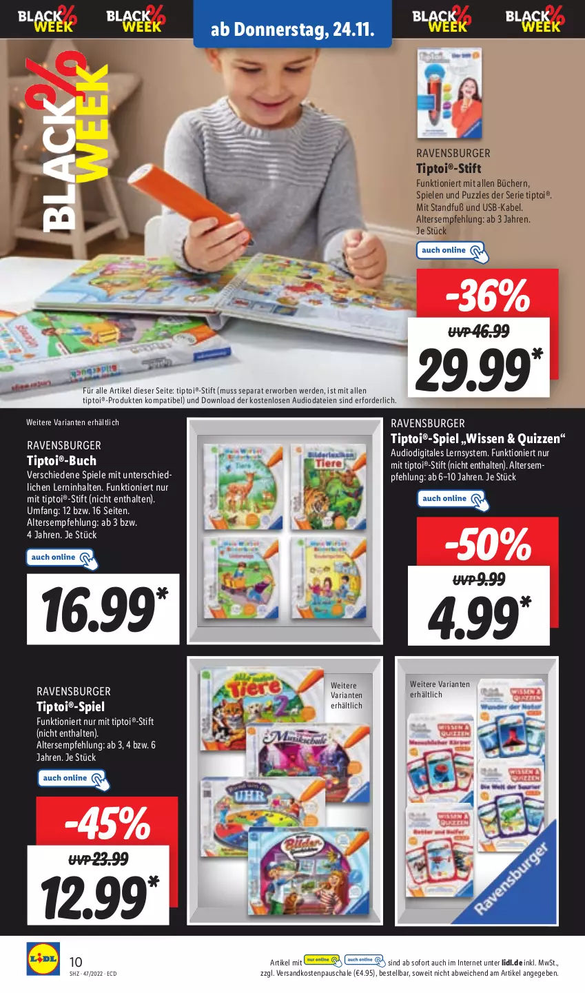 Aktueller Prospekt Lidl - Aktionsprospekt - von 21.11 bis 26.11.2022 - strona 10 - produkty: buch, burger, erde, ndk, Puzzle, ravensburger, Ria, Schal, Schale, Spiele, Ti, Tiptoi, usb