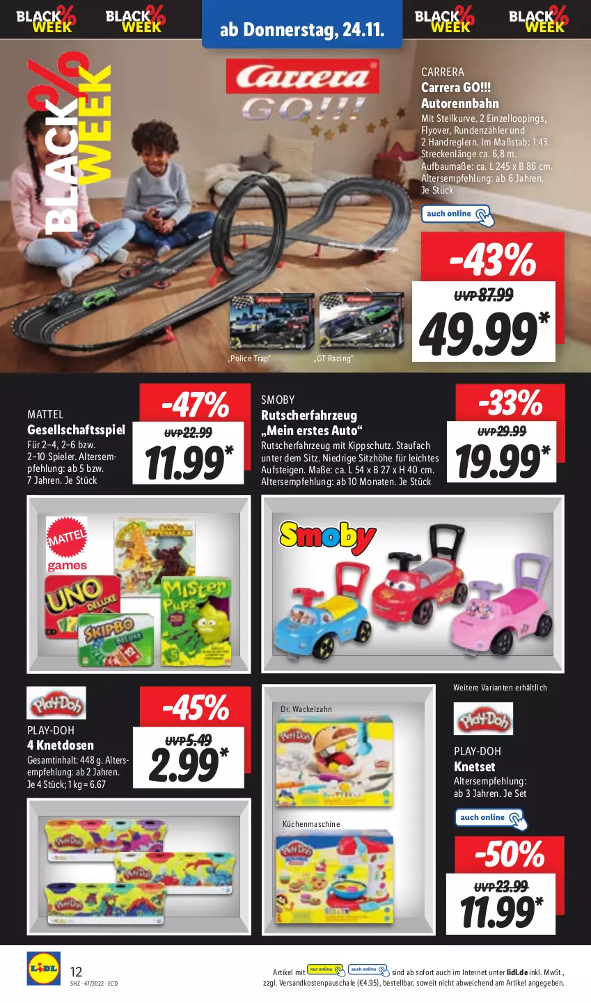 Aktueller Prospekt Lidl - Aktionsprospekt - von 21.11 bis 26.11.2022 - strona 12 - produkty: auto, Bau, Carrera, cin, Gesellschaftsspiel, Knetset, küche, Küchen, küchenmaschine, Mattel, ndk, Play-Doh, Ria, Schal, Schale, Sitzhöhe, Spiele, Ti, Yo