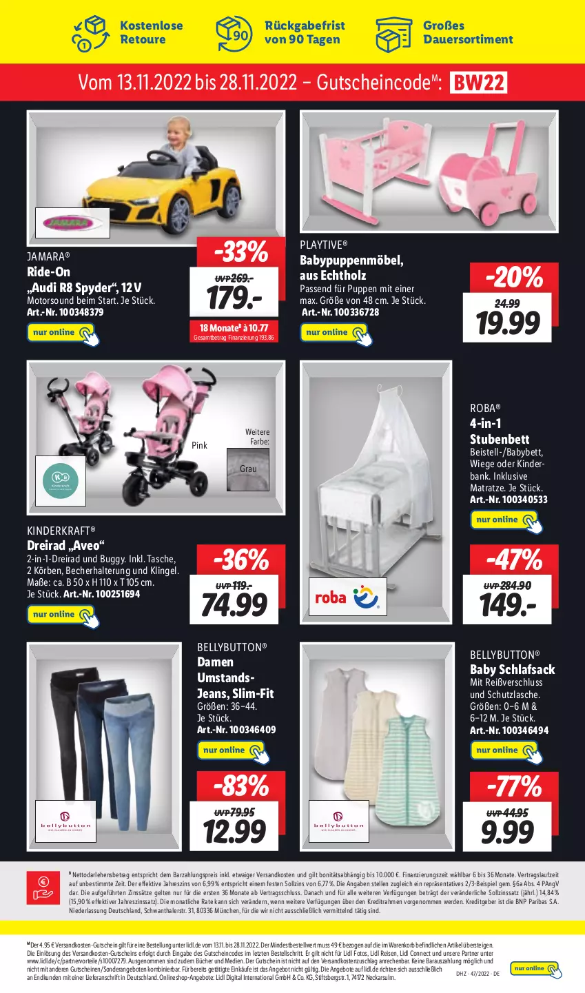 Aktueller Prospekt Lidl - Aktionsprospekt - von 21.11 bis 26.11.2022 - strona 21 - produkty: angebot, angebote, auer, aveo, Bank, Becher, bett, Buggy, Dreirad, eis, elle, erde, gutschein, gutscheine, Holz, jeans, Kinder, korb, kraft, LG, matratze, möbel, ndk, Puppe, reis, roba, sac, schlafsack, stube, Tasche, Ti, ZTE