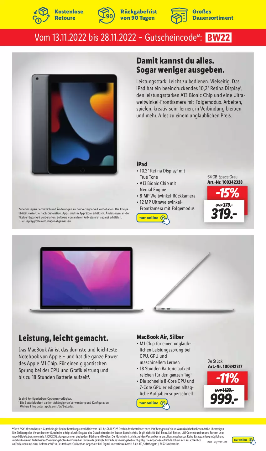 Aktueller Prospekt Lidl - Aktionsprospekt - von 21.11 bis 26.11.2022 - strona 27 - produkty: angebot, angebote, Apple, auer, batterie, bio, eis, elle, frontkamera, gin, gutschein, gutscheine, ipad, kamera, korb, LG, mac, macbook, macbook air, ndk, notebook, reis, rwe, Software, Spiele, Ti, tisch, ZTE