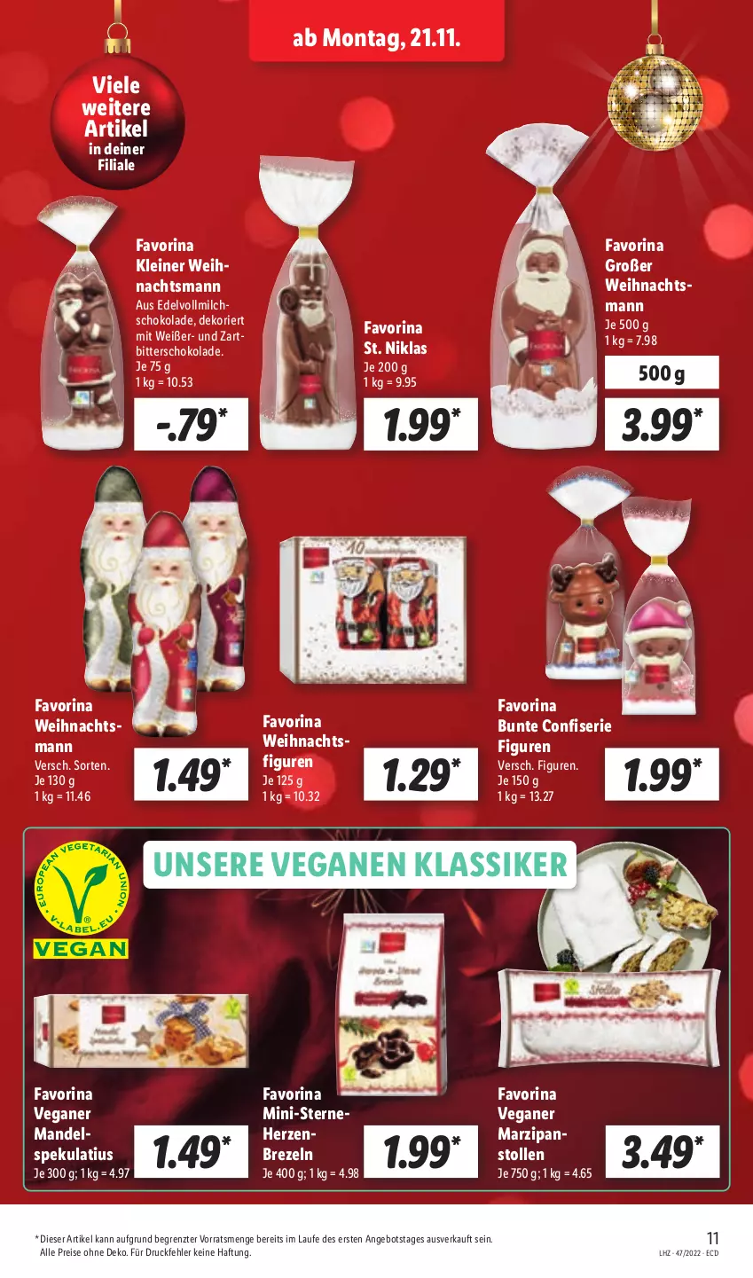 Aktueller Prospekt Lidl - Aktionsprospekt - von 21.11 bis 26.11.2022 - strona 39 - produkty: angebot, brezel, Brezeln, eis, leine, mandel, marzipan, milch, reis, schoko, schokolade, Stollen, Ti, vollmilch, Weihnachtsfigur, Zartbitterschokolade, ZTE