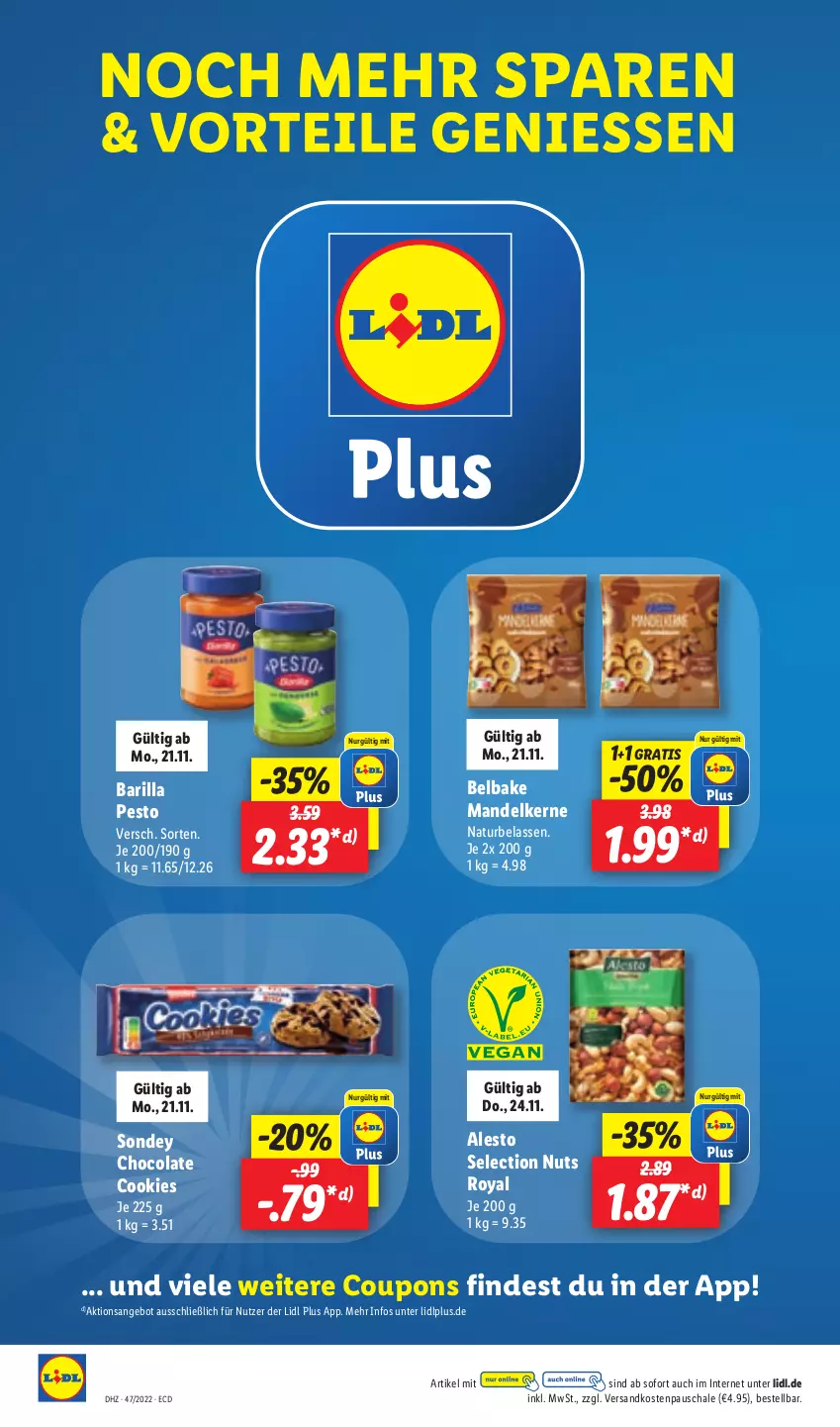 Aktueller Prospekt Lidl - Aktionsprospekt - von 21.11 bis 26.11.2022 - strona 54 - produkty: alesto, angebot, barilla, cola, cookie, cookies, coupon, coupons, mandel, natur, ndk, pesto, Schal, Schale, Sondey, Ti