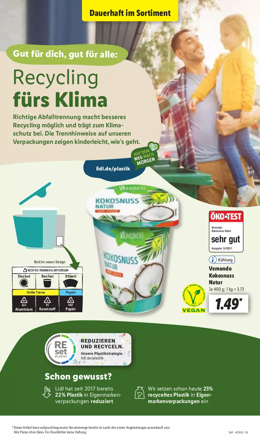 Aktueller Prospekt Lidl - Aktionsprospekt - von 21.11 bis 26.11.2022 - strona 59 - produkty: angebot, asti, auer, Becher, Clin, decke, Deckel, eis, Heu, Kinder, kokos, kokosnuss, mac, natur, nuss, papier, reis, Ti, ZTE