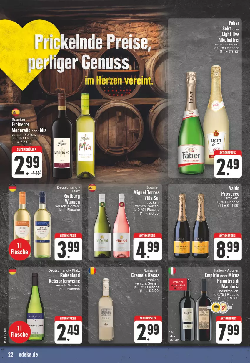 Aktueller Prospekt E Center - Angebote der Woche - von 21.08 bis 26.08.2023 - strona 22 - produkty: Bau, burgunder, ecco, flasche, prosecco, Ria, rum, valdo, wein, weine