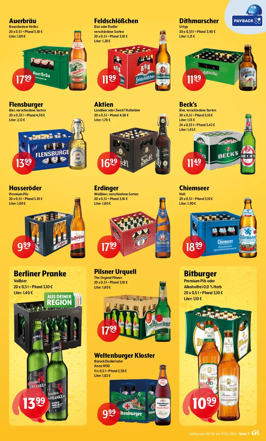 Aktueller Prospekt Getraenke Hoffmann - Prospekte - von 08.04 bis 13.04.2024 - strona 7 - produkty: alkohol, auer, berliner, bier, bitburger, burger, eimer, elle, erdinger, flensburger, gin, hasseröder, kellerbier, mars, oder radler, pils, pilsner, pilsner urquell, premium pils, radler, rosen, Ti, urtyp, WICK