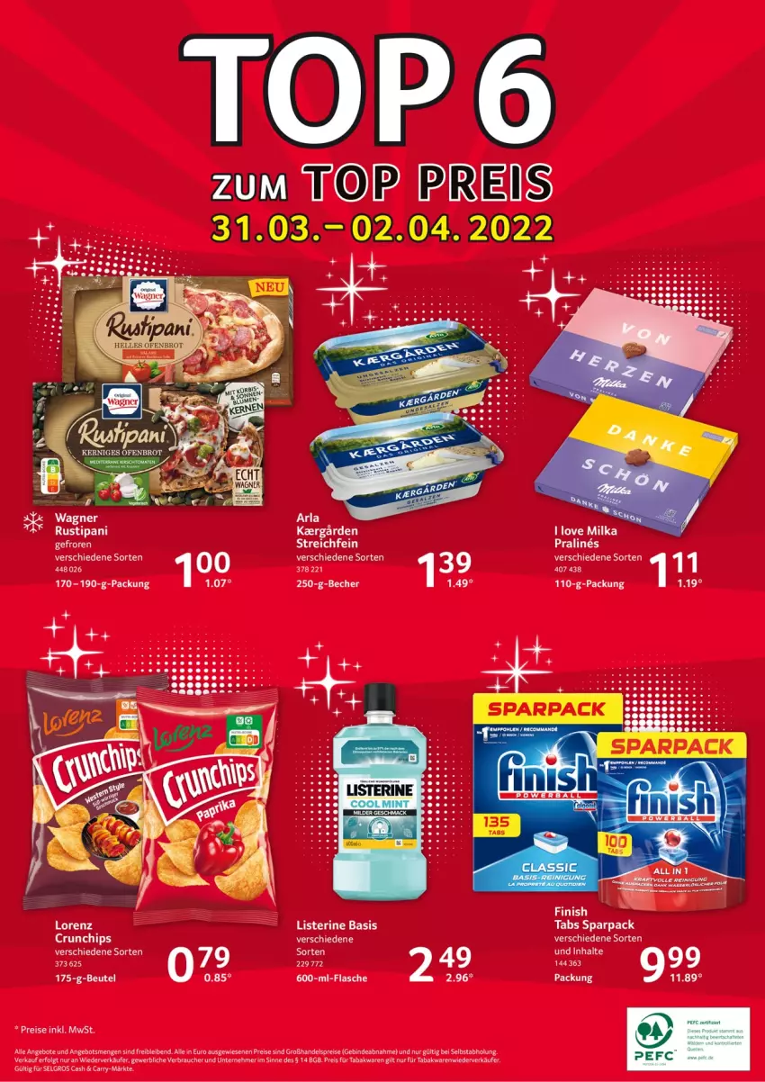 Aktueller Prospekt Selgros - Food - von 31.03 bis 06.04.2022 - strona 24 - produkty: angebot, angebote, arla, Becher, chips, crunchips, eis, Finish, flasche, LG, listerine, Rauch, reis, rustipani, Ti, wagner