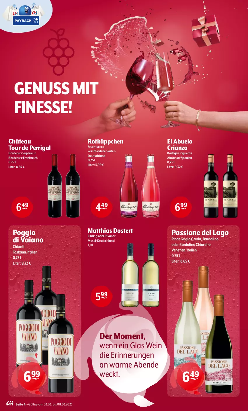 Aktueller Prospekt Getraenke Hoffmann - Prospekte - von 03.03 bis 08.03.2025 - strona 4 - produkty: chia, chianti, ecco, finesse, frucht, fruchtsecco, nuss, Pinot, pinot grigio, Ria, Rivaner, rotkäppchen, Ti, weck, wein