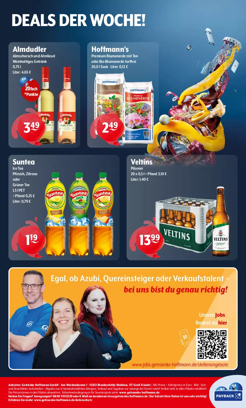 Aktueller Prospekt Getraenke Hoffmann - Prospekte - von 03.03 bis 08.03.2025 - strona 8 - produkty: abholpreise, almdudler, bio, blume, blumen, blumenerde, eis, erde, getränk, getränke, gewinnspiel, grüner tee, ice tea, pfirsich, pils, pilsener, reis, sac, Spiele, tee, Ti, veltins, veltins pilsener, wein, zitrone