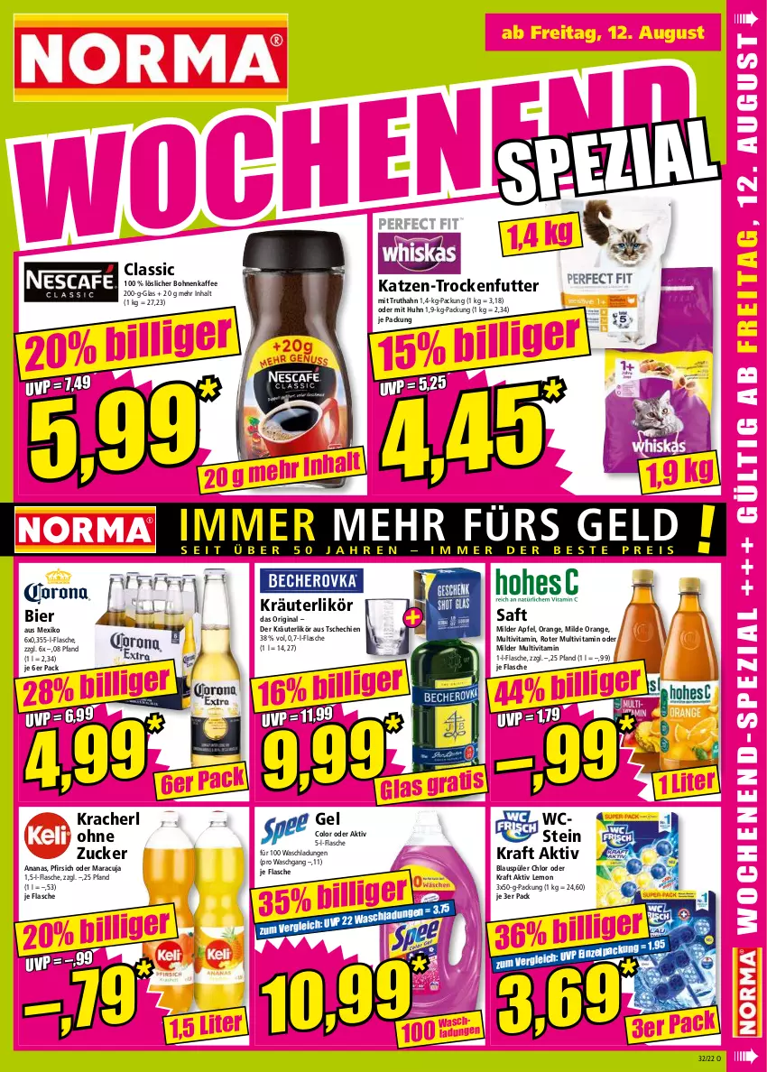 Aktueller Prospekt Norma - Norma - von 08.08 bis 15.08.2022 - strona 15 - produkty: ananas, apfel, bier, bohne, bohnen, bohnenkaffee, flasche, gin, kaffee, kracher, kraft, kräuter, kräuterlikör, likör, löslicher bohnenkaffee, maracuja, orange, pfirsich, saft, Ti, trockenfutter, truthahn, vita, zucker