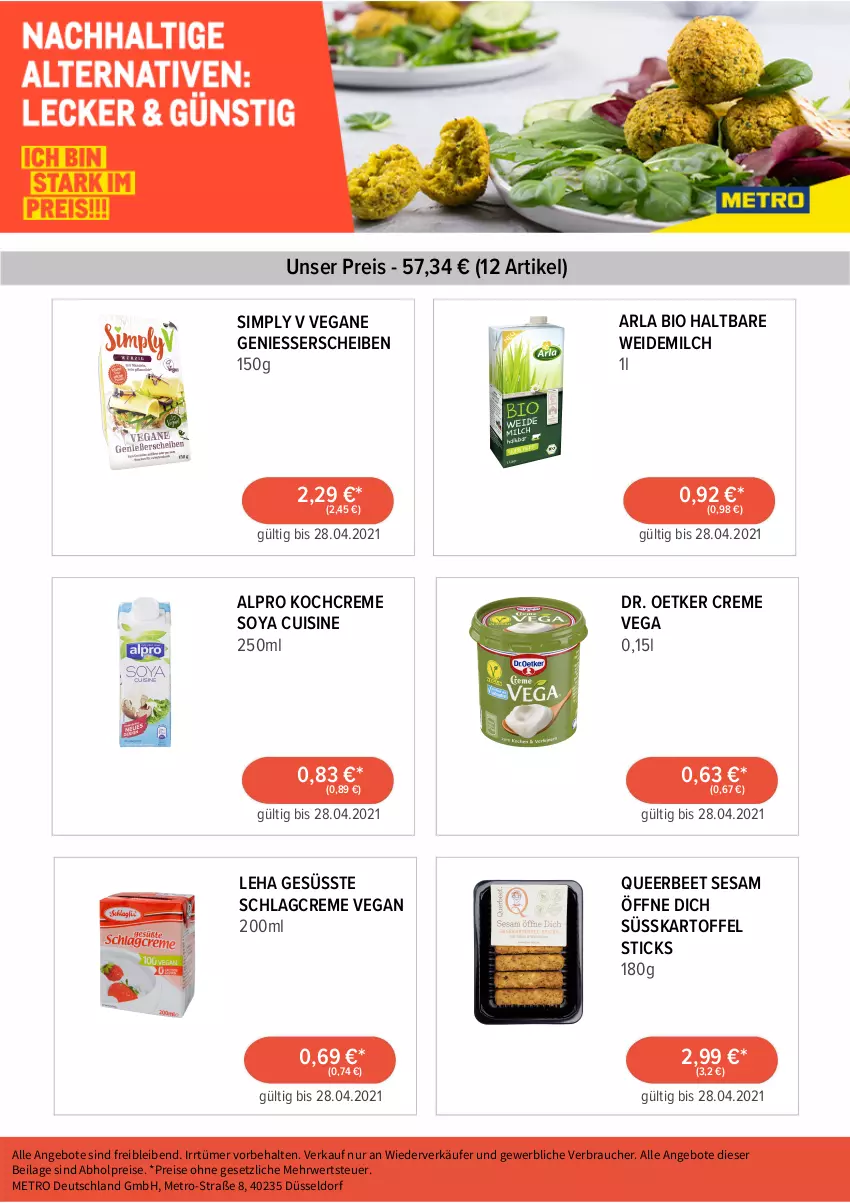 Aktueller Prospekt Metro - Stark im Preis 22.04.21 - von 22.04 bis 30.04.2021 - strona 4 - produkty: abholpreise, alpro, angebot, angebote, arla, bio, creme, Dr. Oetker, eis, ilag, kartoffel, Kochcreme, Metro, milch, Rauch, reis, rwe, sesam, sim, soya, Ti, weidemilch