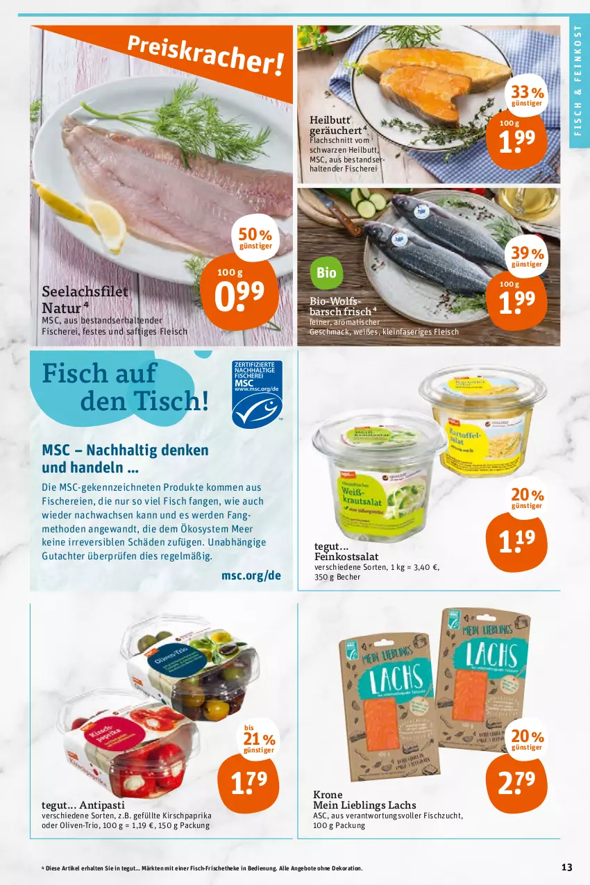 Aktueller Prospekt Tegut - Angebote der Woche - von 10.01 bis 15.01.2022 - strona 15 - produkty: angebot, angebote, antipasti, asti, Becher, bio, dekoration, eis, erde, feinkost, filet, fisch, fische, Fischer, fleisch, HP, kirsch, krone, lachs, lachsfilet, mac, natur, olive, oliven, paprika, saft, salat, Schere, seelachsfilet, tender, Ti, tisch, wolfsbarsch