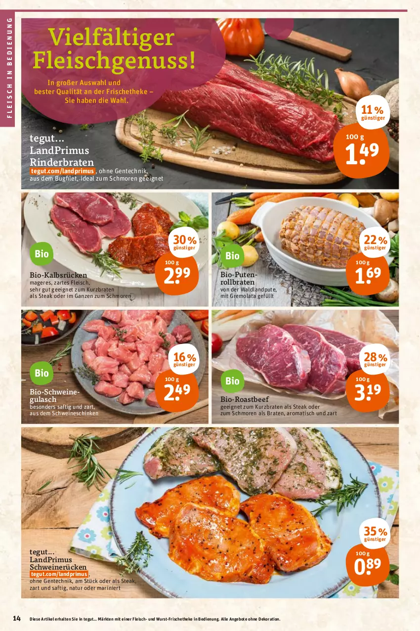 Aktueller Prospekt Tegut - Angebote der Woche - von 10.01 bis 15.01.2022 - strona 16 - produkty: angebot, angebote, beef, bio, braten, dekoration, eis, ente, filet, fleisch, gulasch, landprimus, natur, nuss, pute, Putenrollbraten, rind, rinder, rinderbraten, roastbeef, rollbraten, saft, schinken, schwein, schweine, schweinegulasch, schweinerücken, steak, Ti, tisch, wein, weine, wurst