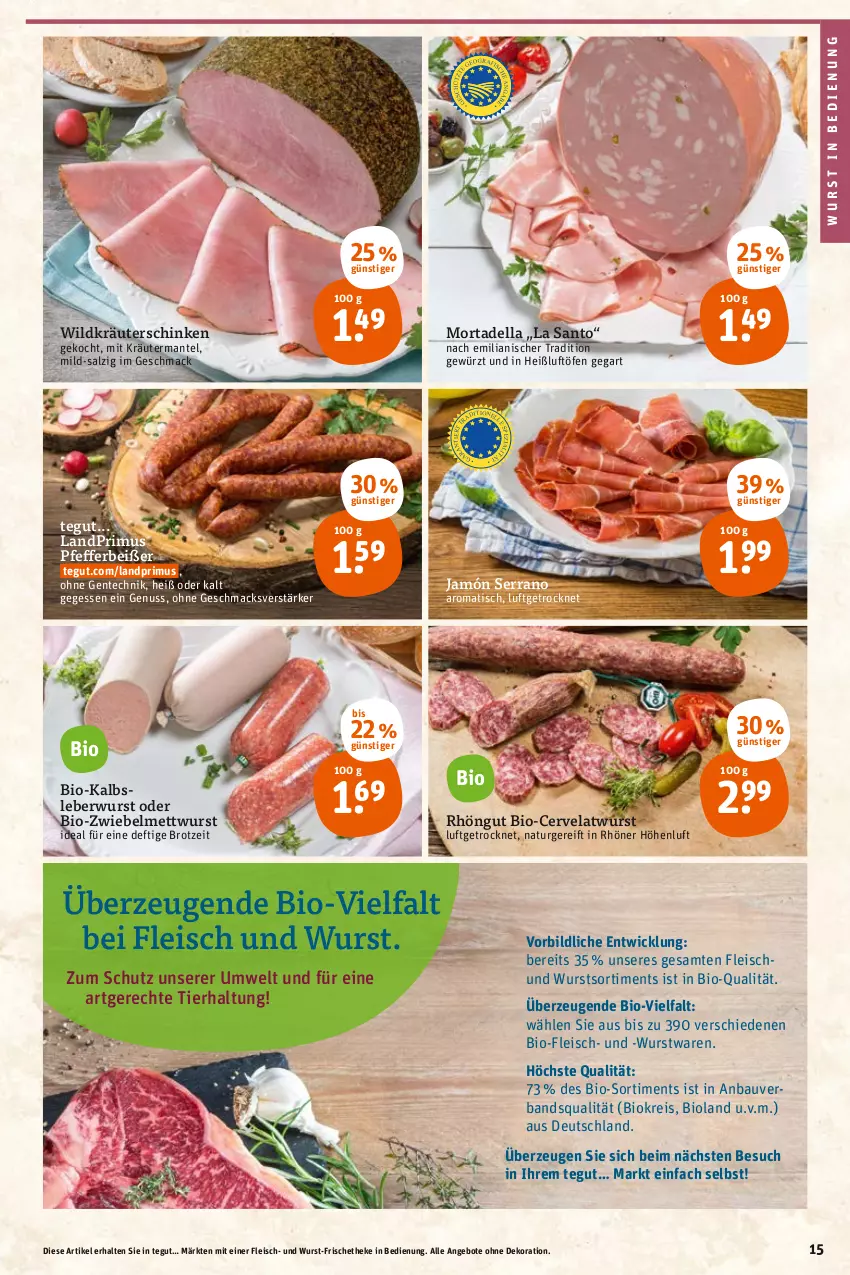 Aktueller Prospekt Tegut - Angebote der Woche - von 10.01 bis 15.01.2022 - strona 17 - produkty: angebot, angebote, Bau, bio, bioland, brot, dekoration, dell, eis, ente, fleisch, gewürz, jamón serrano, Kalbsleber, Kalbsleberwurst, kräuter, landprimus, leberwurst, mac, Mantel, Mett, mettwurst, mortadella, natur, nuss, pfeffer, Pfefferbeißer, reis, salz, schinken, serrano, Ti, tisch, WICK, Wild, wurst, zwiebel, zwiebelmettwurst