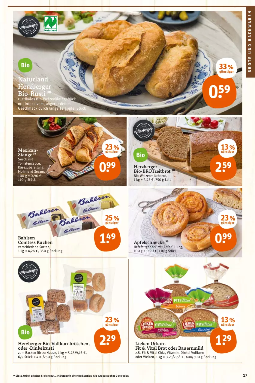 Aktueller Prospekt Tegut - Angebote der Woche - von 10.01 bis 15.01.2022 - strona 19 - produkty: angebot, angebote, apfel, auer, backwaren, bahlsen, Bau, Bauer, Berger, bio, brot, brötchen, brote und backwaren, chia, comtess, comtess kuchen, dekoration, Hefe, herzberger, Käse, korn, kuchen, lieken, mac, natur, naturland, sauce, sesam, snack, Ti, tomate, tomaten, tomatensauce, urkorn, vita, weizenmischbrot