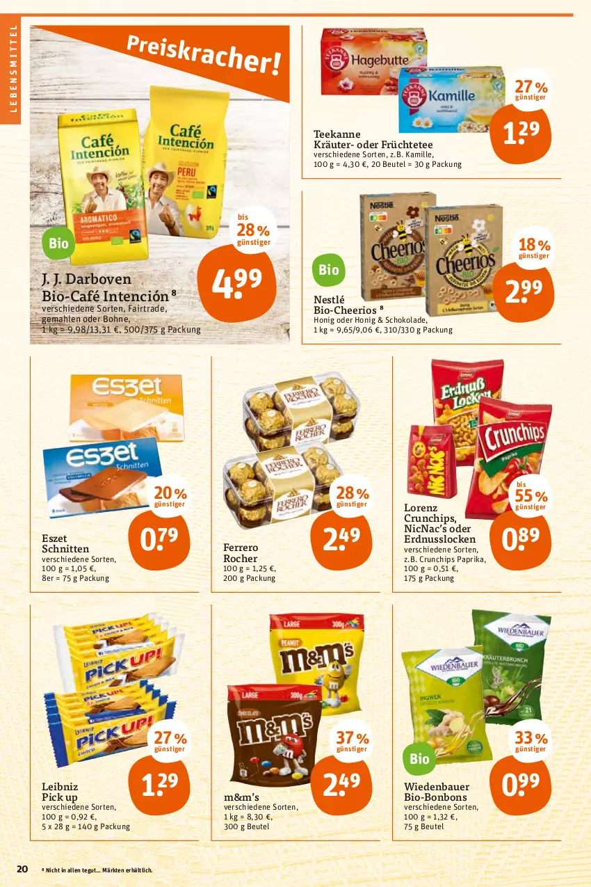 Aktueller Prospekt Tegut - Angebote der Woche - von 10.01 bis 15.01.2022 - strona 22 - produkty: auer, Bau, Bauer, beutel, bio, bohne, bonbons, chips, crunchips, darbo, darboven, erdnuss, ferrero, Ferrero Rocher, früchte, Früchtetee, honig, Kamill, kamille, kräuter, lebensmittel, leibniz, lorenz, lorenz crunchips, nestlé, nuss, paprika, schnitten, schoko, schokolade, tee, teekanne, Ti