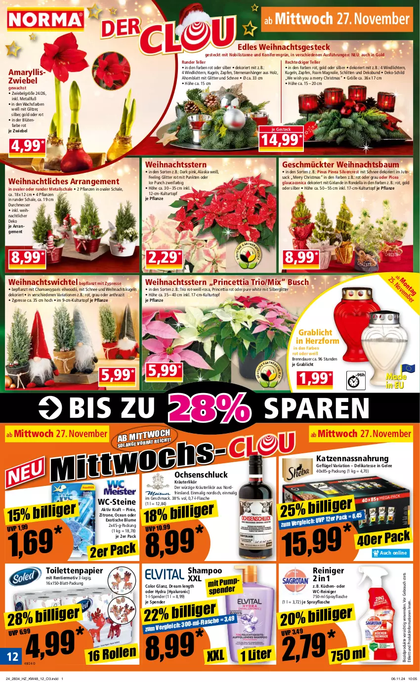 Aktueller Prospekt Norma - Norma - von 25.11 bis 02.12.2024 - strona 12 - produkty: Anhänger, auer, Bau, bio, biozidprodukte, blume, Blüte, dell, elle, flasche, Geflügel, gelee, Girlande, hama, Holz, hyaluron, Konifere, kraft, kräuter, kräuterlikör, küche, Küchen, Kugel, kulturtopf, LG, likör, mac, messer, Nassnahrung, papier, pflanze, pflanzen, Rauch, reiniger, Ria, Rondell, rwe, sac, Schal, Schale, Schlitten, shampoo, silvercrest, teller, tesa, Ti, tisch, toilettenpapier, topf, wc-reiniger, WC-Steine, Weihnachtsbaum, Weihnachtskugeln, Weihnachtsstern, Wichtel, windlicht, Yo, zitrone, zwiebel