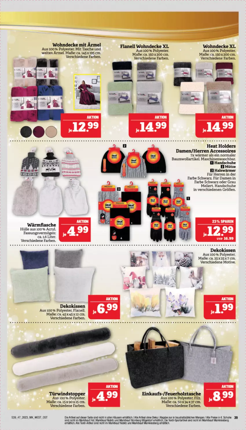 Aktueller Prospekt Marktkauf - Prospekt - von 19.11 bis 25.11.2023 - strona 39 - produkty: ACC, accessoires, Bau, decke, dekokissen, eis, handschuhe, Holz, kissen, Mütze, reis, schuhe, Sport, Tasche, Ti, topper