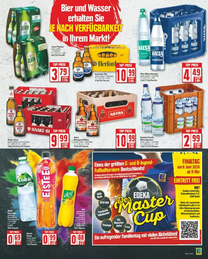 Aktueller Prospekt Edeka - Prospekte - von 03.06 bis 08.06.2024 - strona 13 - produkty: Alwa, Astra, ball, bier, bierspezialitäten, flasche, Fußball, gewinnspiel, glasflasche, jever, jever pilsener, mac, mineralwasser, pils, pilsener, Spezi, Spiele, Ti, vilsa, wasser