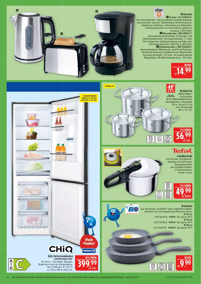 Aktueller Prospekt Marktkauf - Prospekt - von 22.02 bis 28.02.2026 - strona 32 - produkty: auto, braten, Bratentopf, bratpfanne, braun, brötchen, brötchenaufsatz, edelstahl, eis, elle, fenster, gefrierkombination, kaffee, kaffeemaschine, Kocher, Kochtopf, küche, Küchen, lack, latte, Leuchte, pfanne, pfannen, reis, Schal, Schnellkochtopf, Ti, tisch, toast, toaster, topf, topf-set, überhitzungsschutz, wasser, wasserkocher, WICK, Yo
