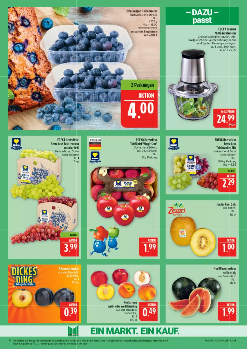 Aktueller Prospekt Marktkauf - Prospekt - von 22.02 bis 28.02.2026 - strona 8 - produkty: decke, Deckel, deka, eis, fleisch, jumbo, Kette, kiwi, Kiwi Gold, leine, LG, melone, Nektar, nektarinen, reis, tafeläpfel, tafeltrauben, Ti, trauben, wasser, wassermelone, Zerkleinerer, ZTE
