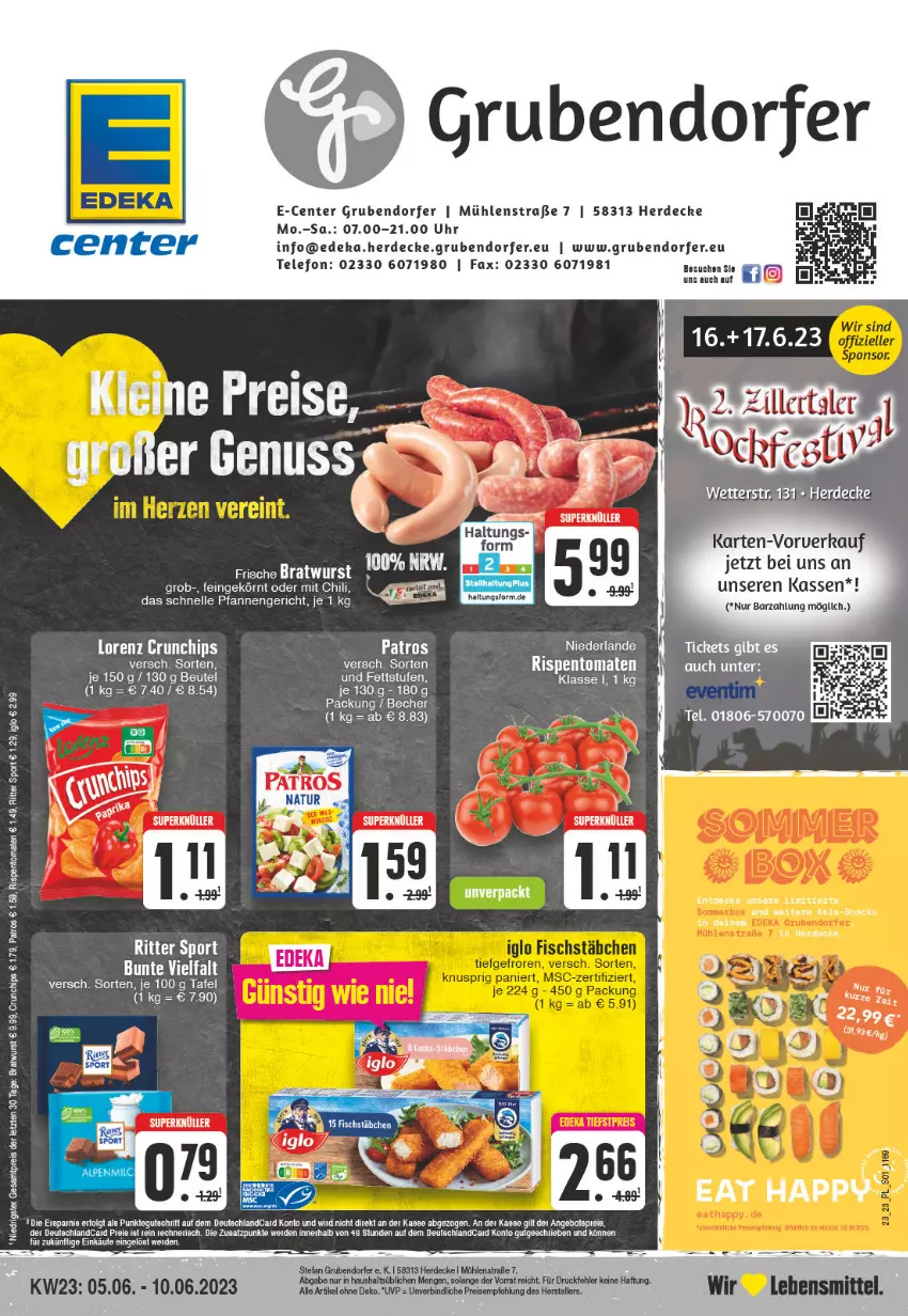 Aktueller Prospekt E Center - Angebote der Woche - von 29.05 bis 03.06.2023 - strona 1 - produkty: angebot, angebote, Becher, beutel, bratwurst, chili, decke, deka, deutschlandcard, elle, ente, erde, lebensmittel, LG, pfanne, pfannen, rispentomaten, ritter, ritter sport, snack, snacks, Sport, telefon, Ti, tomate, tomaten, uhr, wurst