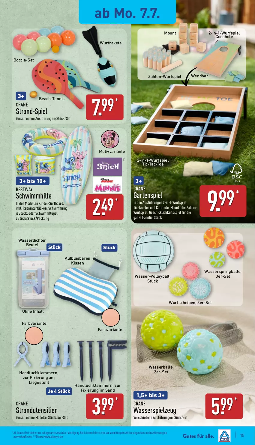 Aktueller Prospekt Aldi Nord - Von Montag - von 07.07 bis 12.07.2025 - strona 15 - produkty: ball, bestway, beutel, dell, disney, elle, Garten, gin, handtuch, Holz, Kinder, kissen, Klammern, lamm, Liege, Mode, Ria, ring, Schwimmflügel, schwimmring, spielzeug, stuhl, Surf, Ti, tuc, wasser, ZTE