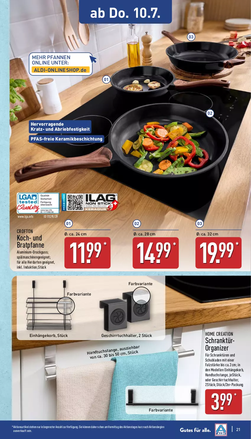 Aktueller Prospekt Aldi Nord - Von Montag - von 07.07 bis 12.07.2025 - strona 21 - produkty: aldi, bratpfanne, brie, Crofton, dell, elle, geschirr, geschirrtuch, gin, handtuch, herdarten, korb, LG, Mode, pfanne, pfannen, Ria, Schrank, schubladen, spülmaschinen, Ti, tuc, ZTE