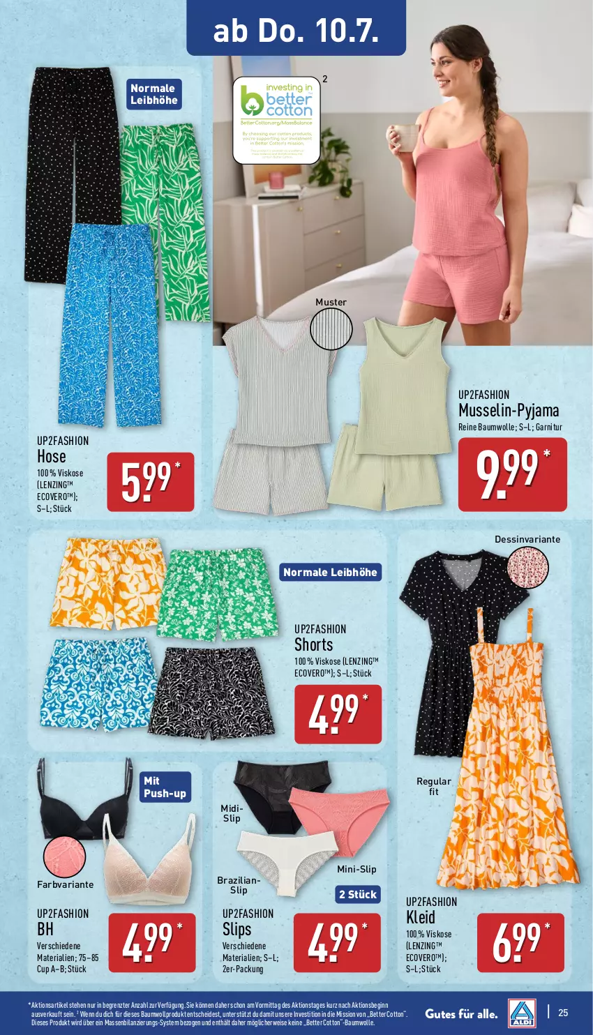 Aktueller Prospekt Aldi Nord - Von Montag - von 07.07 bis 12.07.2025 - strona 25 - produkty: Bau, baumwolle, bett, Brazilian, ecovero, eis, garnitur, gin, hose, kleid, lenzing, Push-up, Pyjama, reine baumwolle, Ria, rwe, shorts, slip, slips, Ti, up2fashion, wolle, ZTE