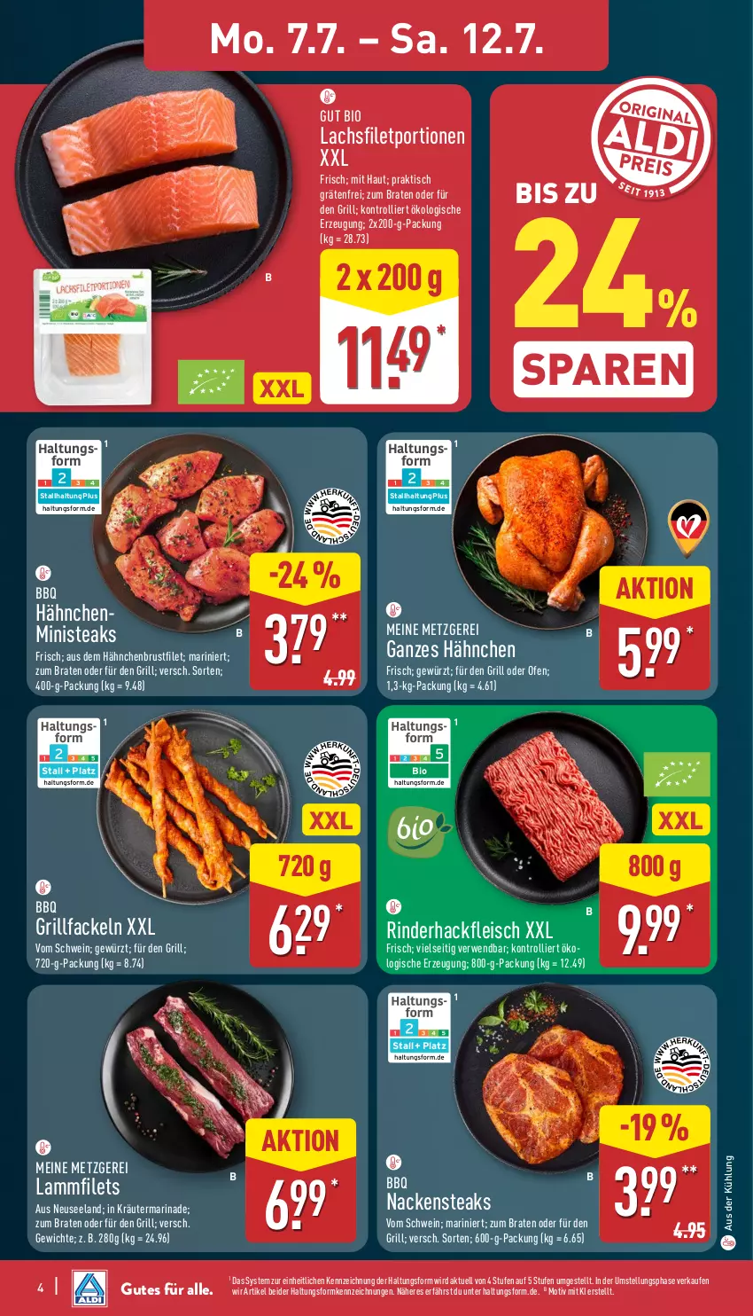 Aktueller Prospekt Aldi Nord - Von Montag - von 07.07 bis 12.07.2025 - strona 4 - produkty: bio, braten, brustfilet, eis, Elan, filet, filets, fleisch, gewürz, grill, grillfackeln, hackfleisch, hähnchenbrust, hähnchenbrustfilet, kräuter, lachs, lachsfilet, lamm, Lammfilets, marinade, Nackensteak, nackensteaks, Ofen, rind, rinder, rinderhackfleisch, rwe, schwein, steak, steaks, Ti, tisch, trolli, wein