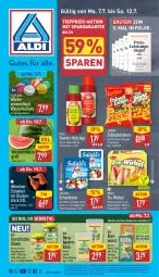 Gazetka promocyjna Aldi Nord - Von Montag - Gazetka - ważna od 12.07 do 12.07.2025 - strona 1 - produkty: aldi, auer, aus der tiefkühlung, ball, Bau, Bauer, beutel, bio, bratwurst, eis, erdnuss, flasche, gewürz, gin, hähnchenschenkel, Hela, henkel, Käse, ketchup, lebensmittel, LG, lorenz, melone, milch, natur, nuss, olive, oliven, Rauch, reis, rwe, salakis, salz, schafskäse, schenkel, Ti, tiefpreis, wasser, Wasserball, Wasserballons, wassermelone, wurst, Yo, ZTE