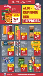 Gazetka promocyjna Aldi Nord - Von Montag - Gazetka - ważna od 12.07 do 12.07.2025 - strona 6 - produkty: aldi, almare, angebot, angebote, Becher, blume, blumen, bohne, bohnen, braten, brot, cerealien, Dinkelbrot, dinkelmehl, eis, elle, filet, filets, fisch, flasche, gin, grüne bohnen, jacobs, Jacobs Gold, kaffee, kräuter, lemonade, löslicher kaffee, margarine, meggle, mehl, Ofen, pringles, reis, ring, rügenwalder, smoothie, sonnenblume, sonnenblumen, Spezi, steinofen, teller, thunfisch, Ti, tiefpreis, true fruits