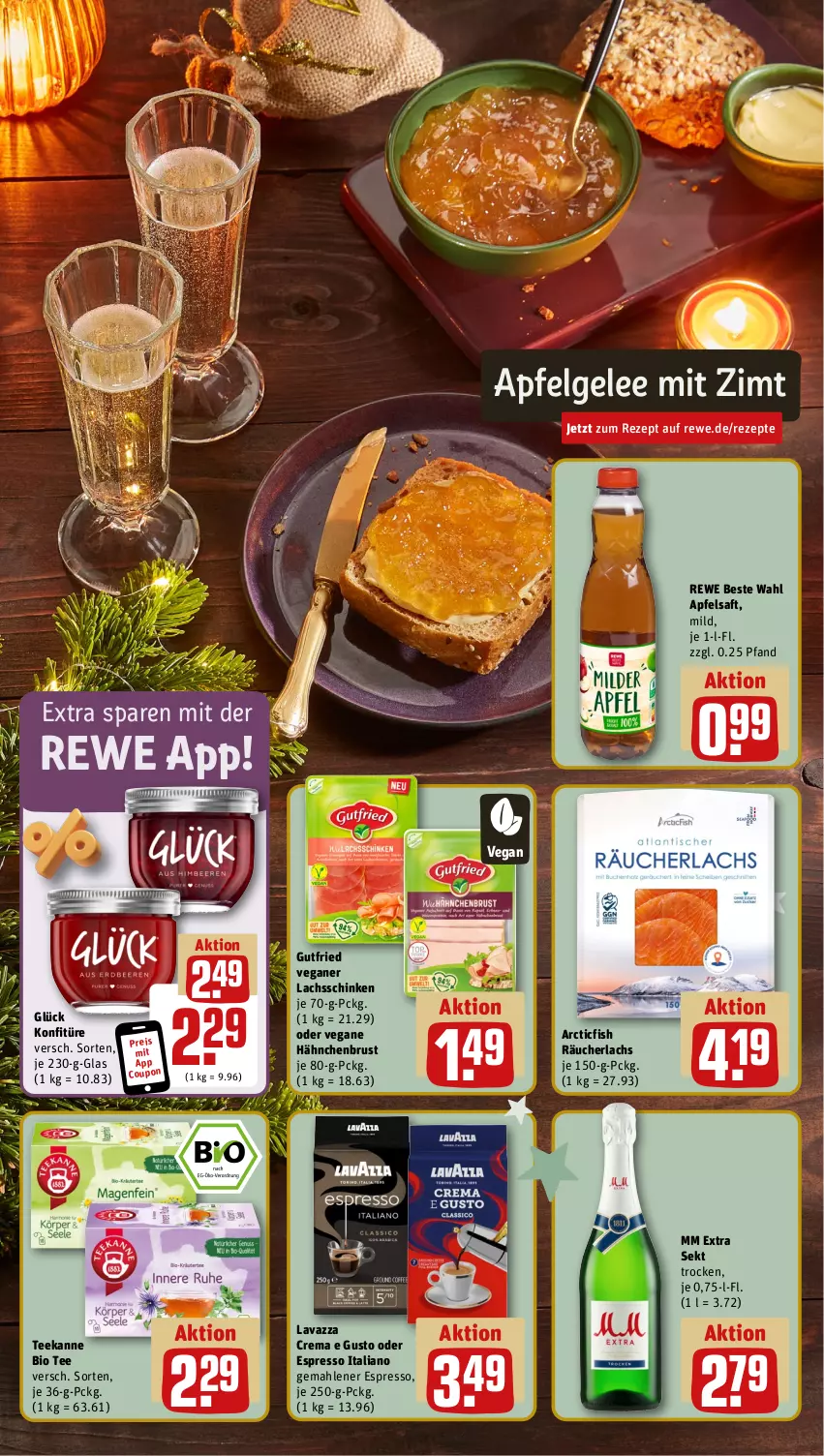 Aktueller Prospekt Rewe - Prospekte - von 02.12 bis 07.12.2024 - strona 5 - produkty: apfel, apfelsaft, bio, coupon, eis, espresso, gelee, gutfried, hähnchenbrust, konfitüre, lachs, lachsschinken, lavazza, LG, mm extra, oder espresso, Räucherlachs, reis, rewe beste wahl, rezept, rezepte, saft, schinken, sekt, tee, teekanne, Ti