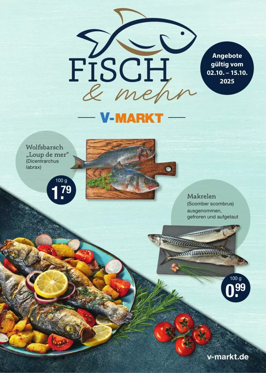 Aktueller Prospekt Vmarkt - Prospekte - von 02.10 bis 15.10.2025 - strona 1 - produkty: angebot, angebote, Makrele, rel, Ti, wolfsbarsch