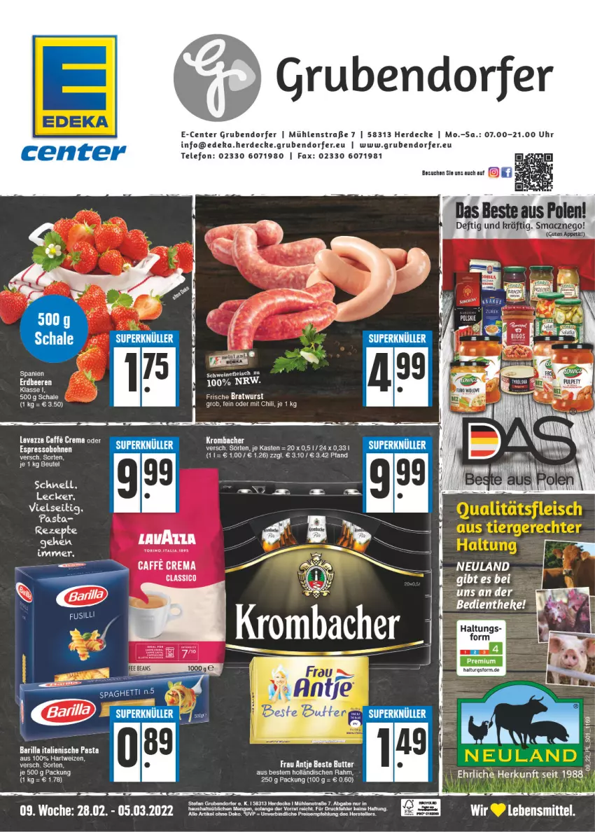 Aktueller Prospekt E Center - Angebote der Woche - von 28.02 bis 05.03.2022 - strona 1 - produkty: barilla, beste butter, beutel, butter, caffe, chili, decke, deka, ente, erde, frau antje, italienische pasta, lavazza, lebensmittel, mac, pasta, Schal, Schale, tee, telefon, Ti, uhr