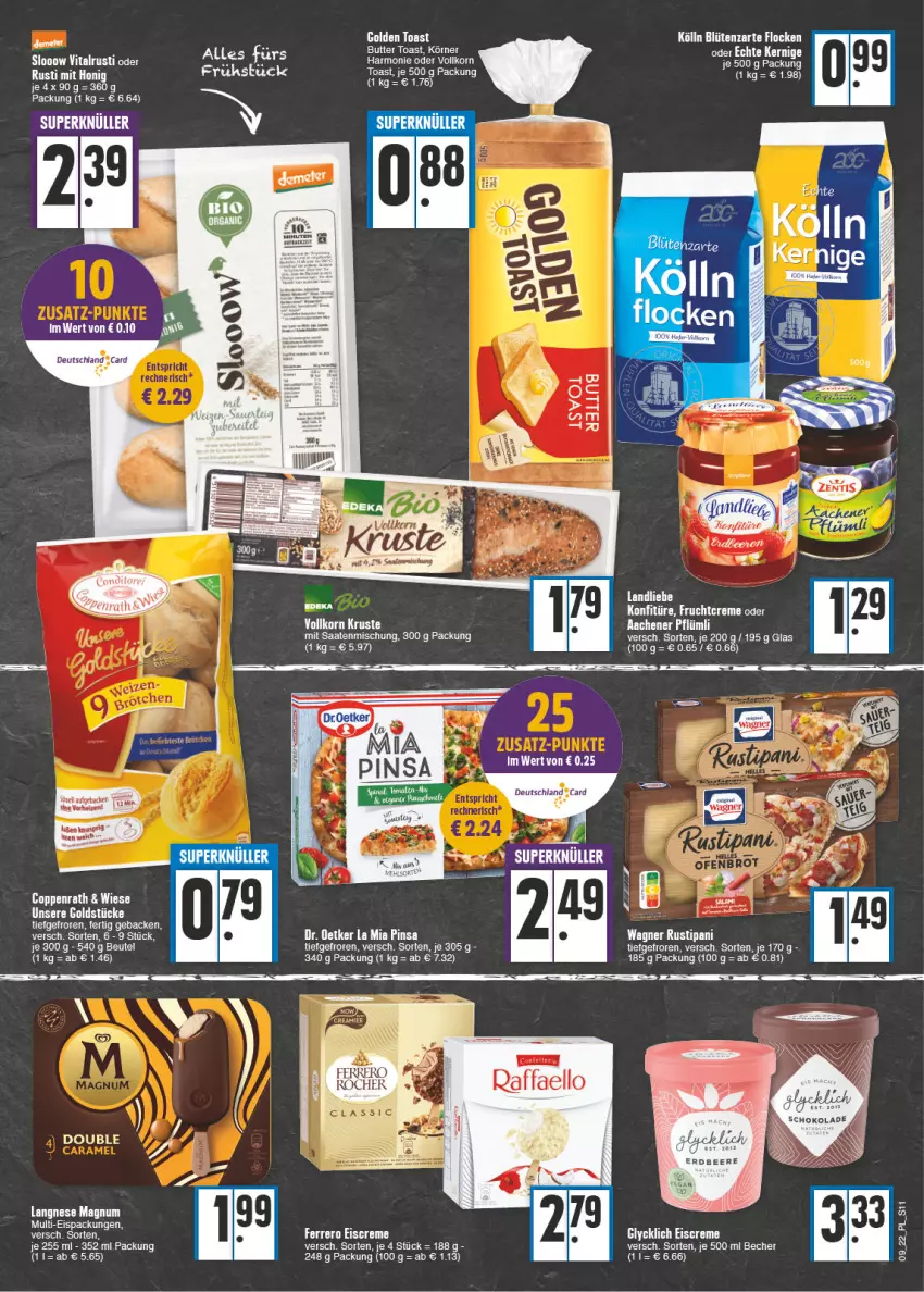 Aktueller Prospekt E Center - Angebote der Woche - von 28.02 bis 05.03.2022 - strona 11 - produkty: Becher, beutel, Blüte, butter, deutschland card, eis, geback, honig, kölln, korn, Kuner, landliebe, langnese, magnum, rustipani, tee, Ti, toast, vita, wagner