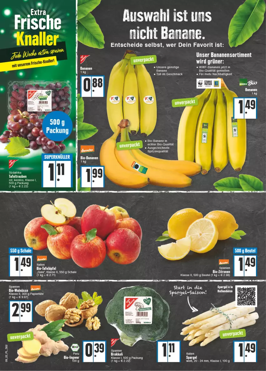 Aktueller Prospekt E Center - Angebote der Woche - von 28.02 bis 05.03.2022 - strona 2 - produkty: banane, bananen, beutel, bio, bio-bananen, brokkoli, deka, hollandaise, mac, papier, Papiertüte, Schal, Schale, spargel, spitzenqualität, tafeltrauben, Ti, trauben, Tüte