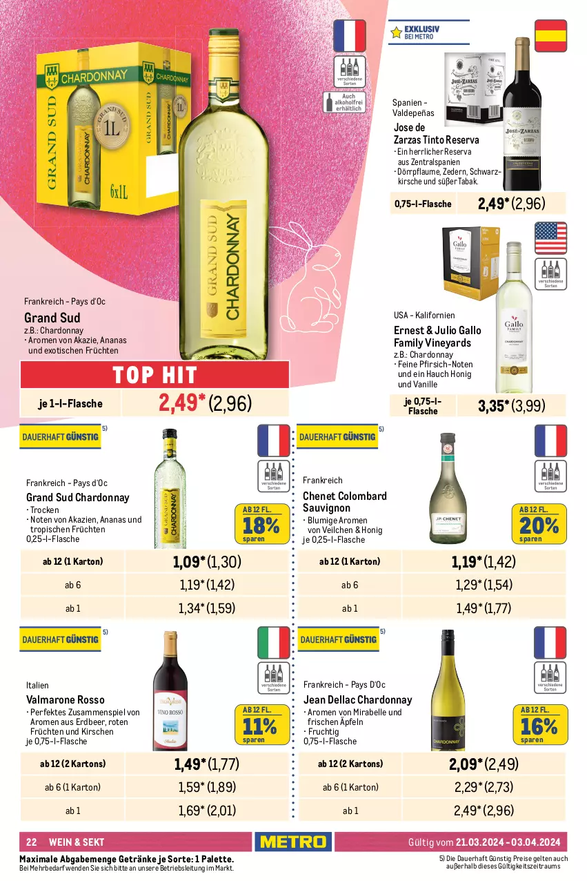 Aktueller Prospekt Metro - GastroJournal - von 21.03 bis 03.04.2024 - strona 22 - produkty: ananas, aperitif, auer, bree, brut, Cava, champagne, champagner, chardonnay, dell, drink, ecco, eis, elle, flasche, freixenet, frizzante, frucht, früchte, früchten, fruchtsecco, gallo, gallo family, getränk, getränke, grand sud, honig, honigmelone, kirsch, kirsche, kirschen, La Gioiosa, mac, melone, Metro, mit frucht, orange, orangen, Palette, pfirsich, pflaume, prosecco, puma, reis, Ria, rotkäppchen, rwe, sauvignon, Schal, Schale, sekt, spumante, Ti, tisch, valdo, vanille, wein, zitrone, zitronen