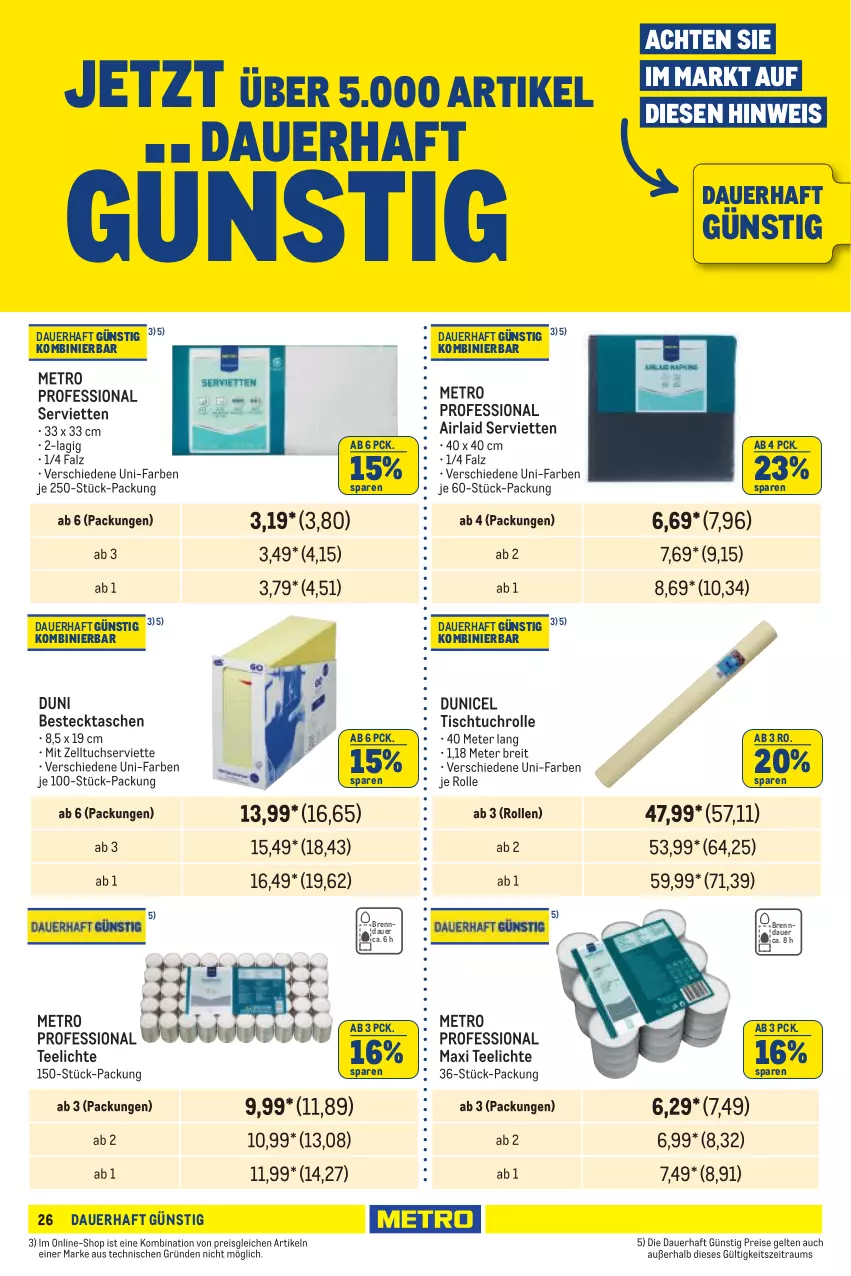 Aktueller Prospekt Metro - GastroJournal - von 21.03 bis 03.04.2024 - strona 26 - produkty: auer, besteck, Brei, duni, eis, Metro, reis, Serviette, servietten, Tasche, taschen, tee, Teelicht, teelichte, Ti, tisch, tuc