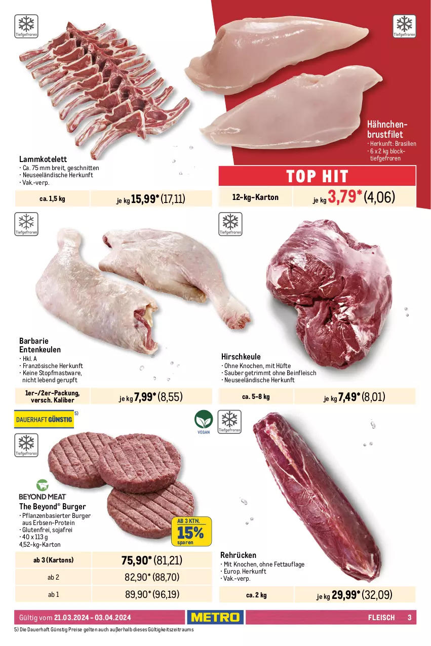 Aktueller Prospekt Metro - GastroJournal - von 21.03 bis 03.04.2024 - strona 3 - produkty: auer, Brei, brustfilet, burger, eis, elle, ente, Entenkeule, erbsen, filet, fleisch, hähnchenbrust, hähnchenbrustfilet, kotelett, Kugel, lamm, lammkotelett, Metro, pflanze, pflanzen, reis, rind, rinder, schnitten, schwein, schweine, schweinefilet, schweinenacken, soja, steak, steakhüfte, Ti, topf, wein, weine, Yo