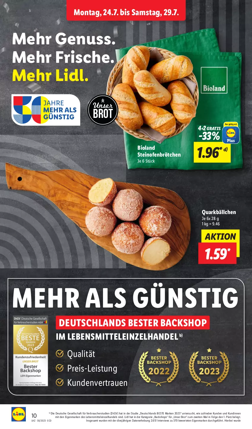 Aktueller Prospekt Lidl - Aktionsprospekt - von 24.07 bis 29.07.2023 - strona 16 - produkty: bio, bioland, brot, brötchen, eis, lebensmittel, LG, nuss, Ofen, quark, Rauch, reis, steinofen, Ti