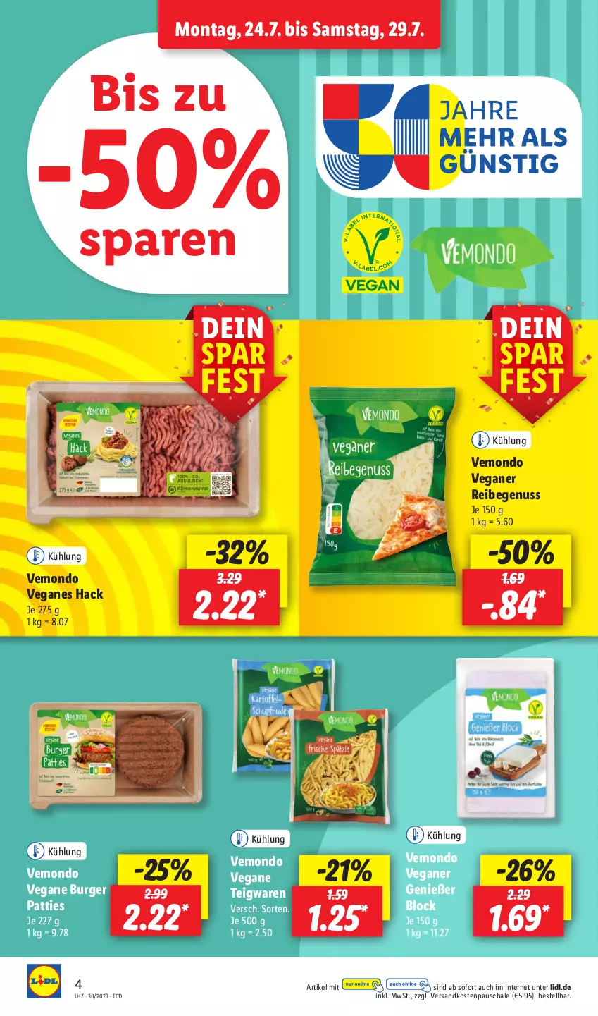 Aktueller Prospekt Lidl - Aktionsprospekt - von 24.07 bis 29.07.2023 - strona 4 - produkty: burger, ndk, nuss, Schal, Schale, teigwaren, Ti