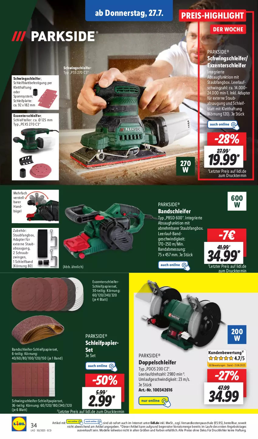 Aktueller Prospekt Lidl - Aktionsprospekt - von 24.07 bis 29.07.2023 - strona 48 - produkty: adapter, angebot, Bandschleifer, bügel, dell, eis, elle, ente, latte, Mode, ndk, papier, Parkside, reis, Schal, Schale, Schleifpapier, teller, Ti, ZTE