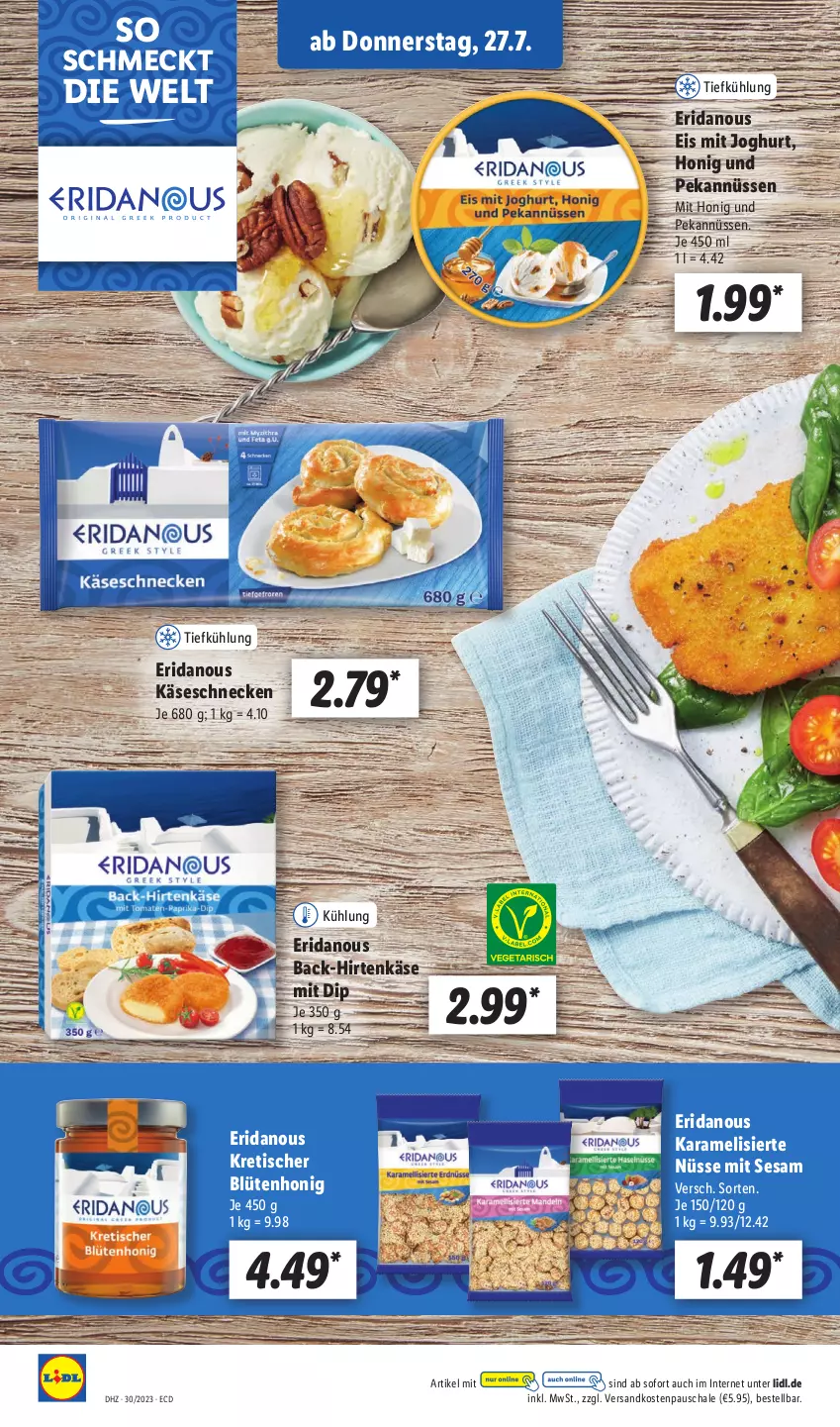 Aktueller Prospekt Lidl - Aktionsprospekt - von 24.07 bis 29.07.2023 - strona 56 - produkty: Blüte, blütenhonig, dip, eis, hirtenkäse, honig, joghur, joghurt, Käse, Käseschnecke, ndk, Schal, Schale, sesam, Ti, tisch