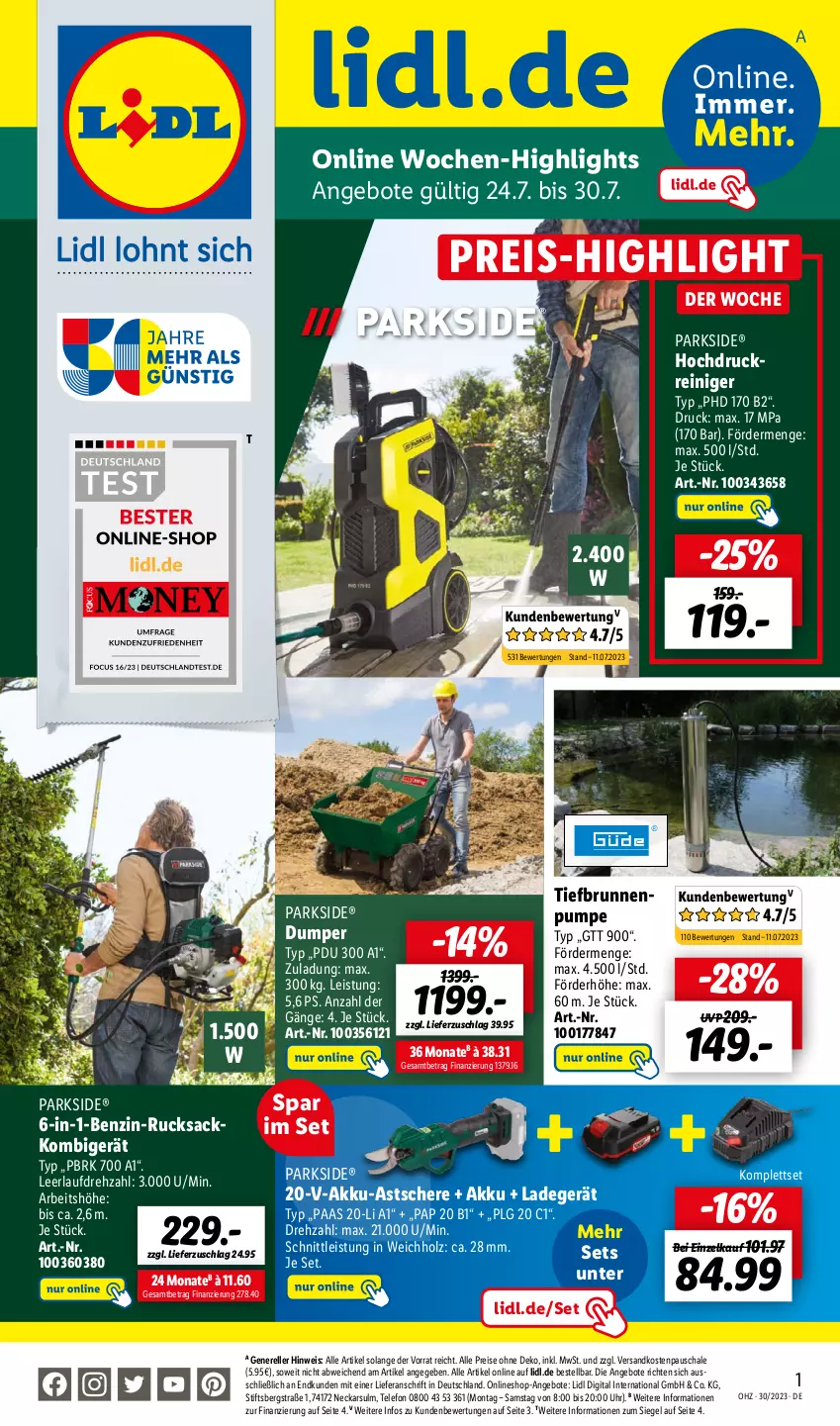 Aktueller Prospekt Lidl - Aktionsprospekt - von 24.07 bis 29.07.2023 - strona 64 - produkty: akku, Akku-Astschere, angebot, angebote, brunnen, eis, elle, hochdruckreiniger, Holz, ladegerät, LG, ndk, Parkside, reiniger, reis, rel, rucksack, sac, Schal, Schale, Schere, telefon, Ti, Tiefbrunnenpumpe, uhr